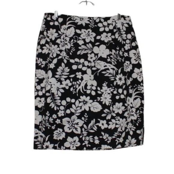 Vintage Intriguing Threads Skirt Flower Black White Floral Back Zip A-Line Sz 14 - Picture 1 of 4